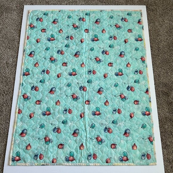 Handmade Baby Blanket Quilt Bunnies Rabbit Balloons Activity Play Mat 33x43 Inch - Picture 3 of 13
